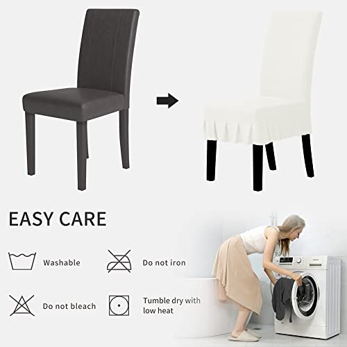 Stretch Dining Chair Covers with Ruffled Skirt - Cream, 2 PCS