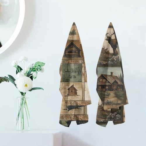 Rustic Black Bear Hand Towels - Set of 2 Decorative Cabin Bathroom Towels