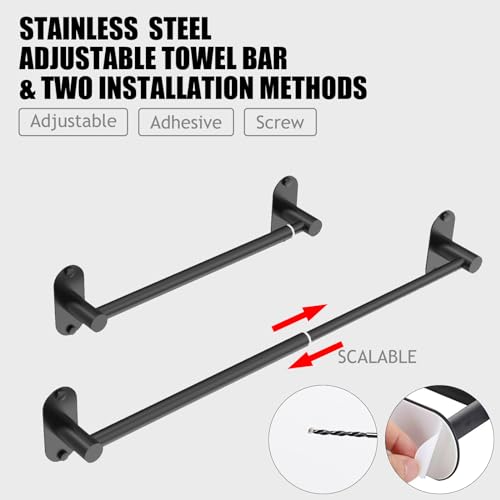 MIROAMZ Adjustable Stainless Steel Towel Bar - Wall Mount 14.4"-25.2"