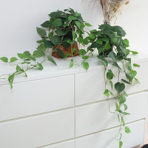 Artificial Pothos Hanging Plants - 33-Inch Faux Ivy Vines with Pots (Set of 2)