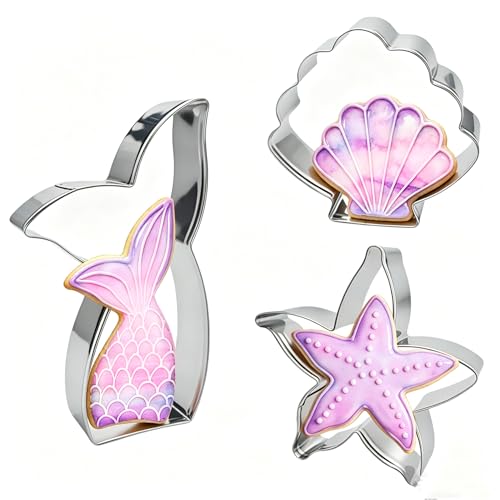 Q-BAKER Mermaid Cookie Cutters Set - Stainless Steel Sea Creatures for Baking