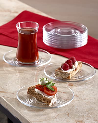 Pasabahce 6-Piece Clear Glass Saucer Set for Coffee, Tea, Cookies & Snacks