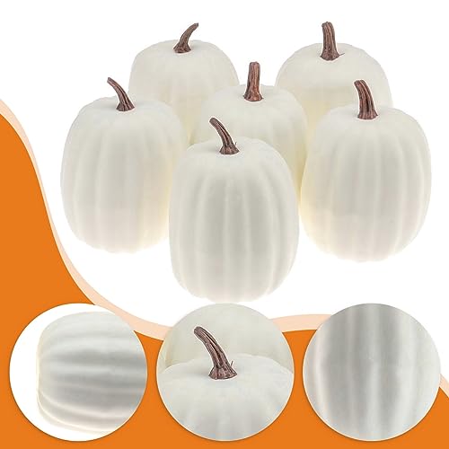 Artificial White Pumpkin Set - 6 Pcs Foam Fall Harvest Halloween Decor