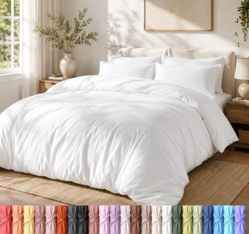 Queen Soft Brushed Microfiber Duvet Cover Set with Zipper Closure - White