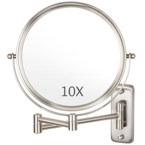 8 Inch Extendable Nickel Wall Mounted Makeup Mirror 1X/10X Magnification No LED - ALHAKIN