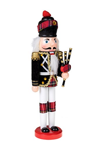 Clever Creations Black Scottish Bagpiper 12-Inch Traditional Wooden Nutcracker Christmas Decor