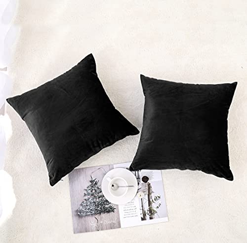 Black Velvet Throw Pillow Covers 18x18 (Set of 2) - Soft Cushion Cases