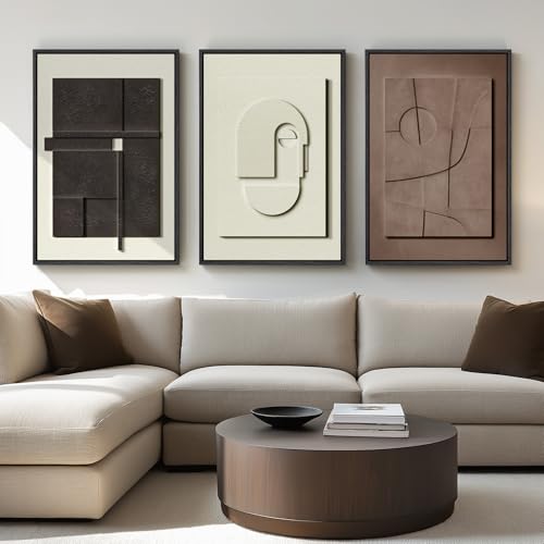 Cuspin 3-Piece Large 3D Framed Abstract Wall Art Set Modern Neutral Decor