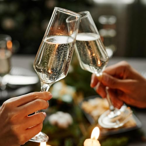 Clear Glass Champagne Flutes - 8.5 oz Stemware Set of 2