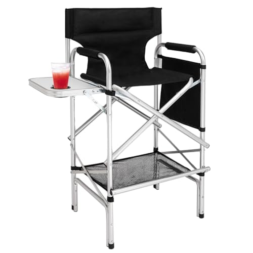 Folding Director's Chair with Side Table and Footrest, Portable Makeup Seat