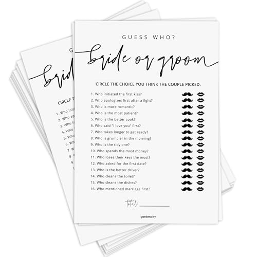 GardenCity Guess Who Bride or Groom? Bridal Shower Games for 50 Guests - Minimalist Design