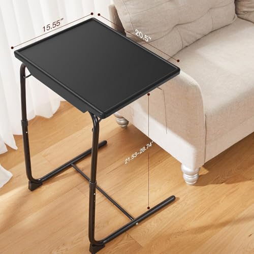Adjustable Foldable TV Tray Table with Cup Holder for Couch & Bed (Black)