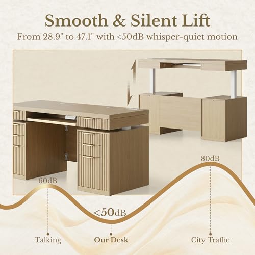59-Inch Electric Standing Desk with 8 Drawers, Keyboard Tray & Charging Port