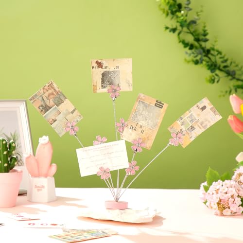 Pink Cherry Blossom Photo Tree Stand with 8 Clips for Desk Display