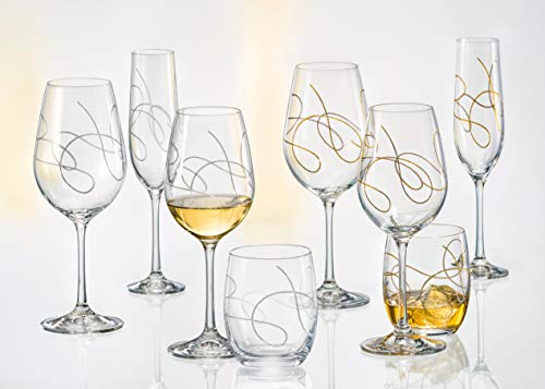 Barski Crystal Wine Goblet Set of 2 - European Lead-Free Glass with String Design, 14 oz