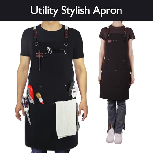 Heavy Duty Cotton Canvas Work Apron with Pockets - Adjustable for All Sizes