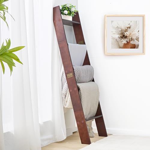 5-Tier Wooden Blanket Ladder - 58-Inch Leaning Quilt Rack for Living Room