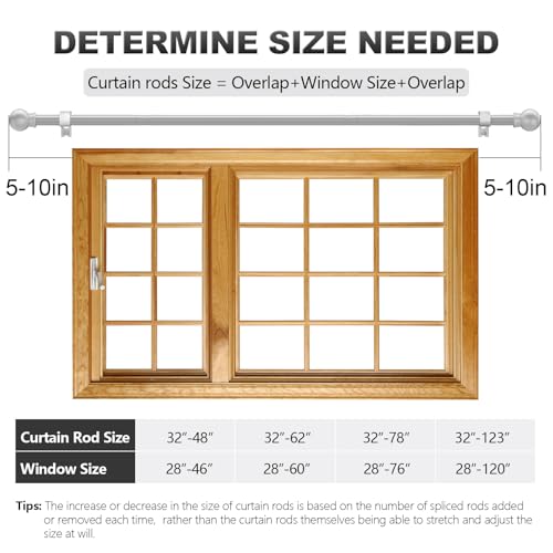 Adjustable Silver Curtain Rod, 32 to 48 Inch Stainless Steel Drapery Rod