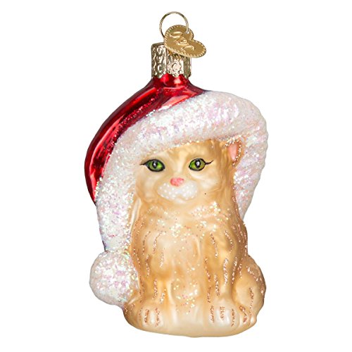 Handcrafted Glass Kitten in Santa Hat Christmas Tree Ornament