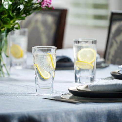 Square Drinking Glasses Set of 4, Tall Durable Glass Tumblers for Kitchen