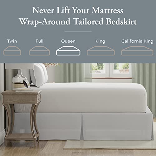 Easy-On Wrap Around Bed Skirt - 14 Inch Drop, Split Corners, Queen (White)