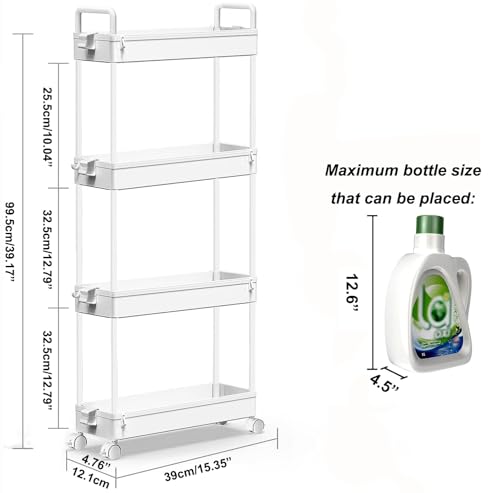 4-Tier Slim Rolling Storage Cart - Narrow Utility Organizer with Wheels