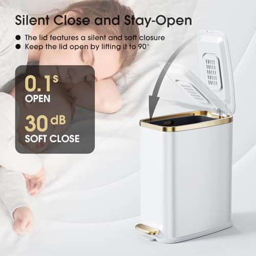 Slim Stainless Steel Bathroom Trash Can with Soft Close Lid - 5L / 1.3 Gal