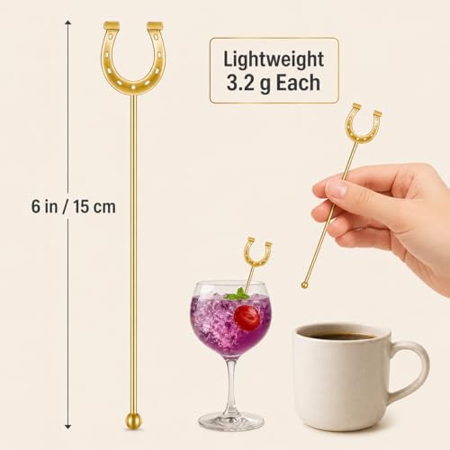 Gold Horseshoe Drink Stirrers 6 Inch Plastic, 30 Pcs - Horse Racing Party Supplies