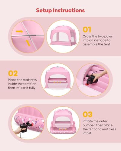 Kids Air Mattress with Tent & Electric Pump - Portable Blow-Up Bed, Pink