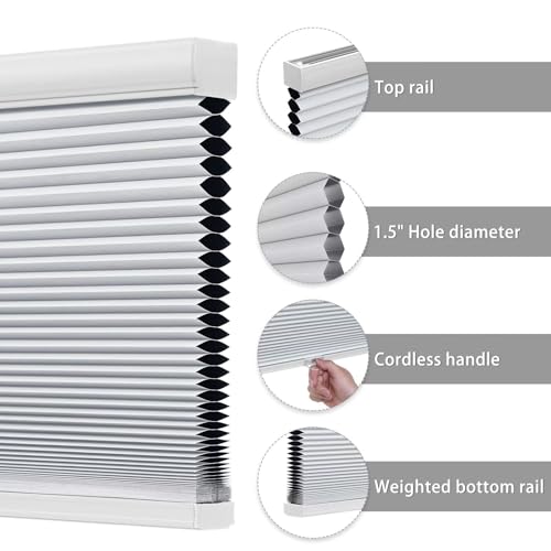 Cordless Blackout Cellular Shades - Room Darkening Honeycomb Blinds 34" W x 64" H