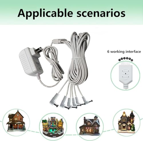 4.5V AC/DC Power Adapter with 6 Output Jacks for Christmas Village Lighting