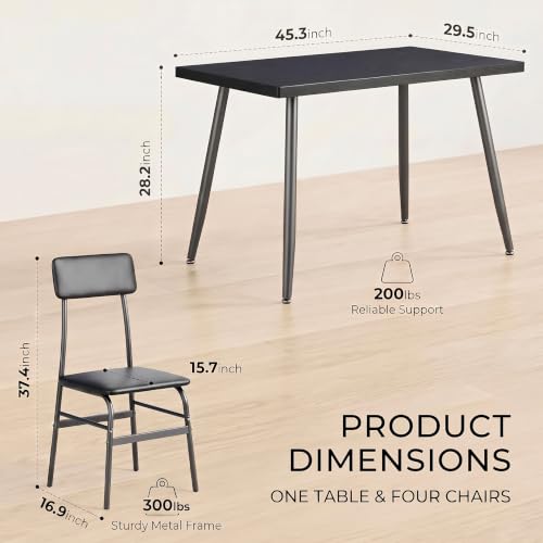 5-Piece Dining Table Set for 4, Modern Kitchen Table with Upholstered Chairs