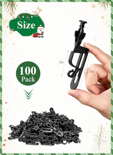 Black Christmas Light Clips for C7 & C9 string lights, 100 Pack - Gutter & Shingle Mounting