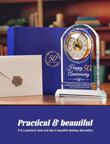 50th Wedding Anniversary Crystal Clock Gift for Couples and Parents