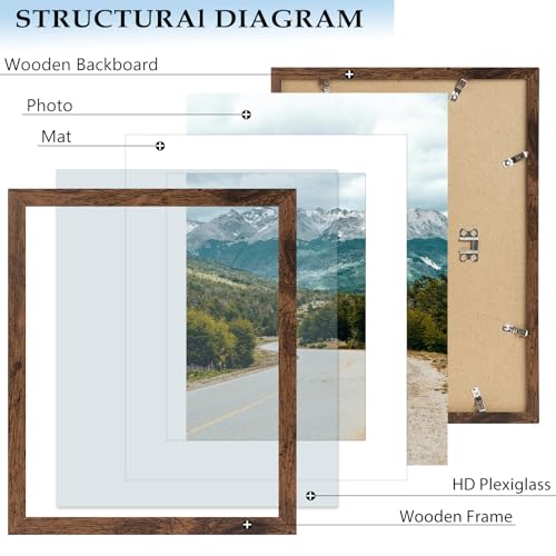 11x14 Wood Picture Frame with 8x10 Mat - Deep Brown Wall Hanging Frame