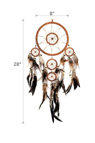 Brown Suede Dream Catcher - 28-Inch Handcrafted Wall Hanging with Feathers