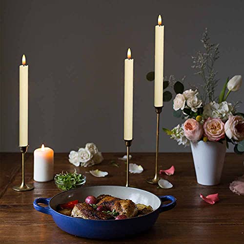 Wondise Ivory Flameless Taper Candles with Timer - 3 Pack Real Wax LED Candles