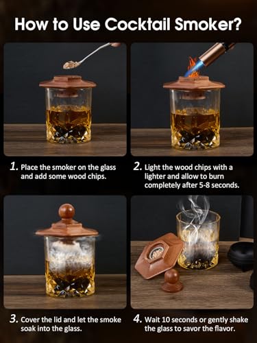 PALATO 27Pcs Whiskey Smoker Kit with Torch & 16 Wood Chips - Old Fashioned & Cocktail Infuser, Birthday Gift for Men & Dad (No Butane)