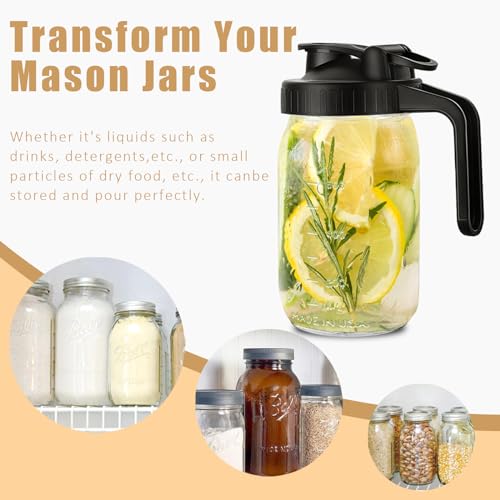 Wide Mouth Mason Jar Pour Spout Lid with Handle & Airtight Flip Cap - 2 Pack
