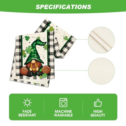 Artoid Mode Buffalo Plaid Gnome St. Patrick's Day Table Runner 13x72 Black/White
