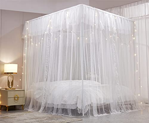 4 Poster Ruffle Princess Bed Canopy Curtain - Double Layer Mosquito Net