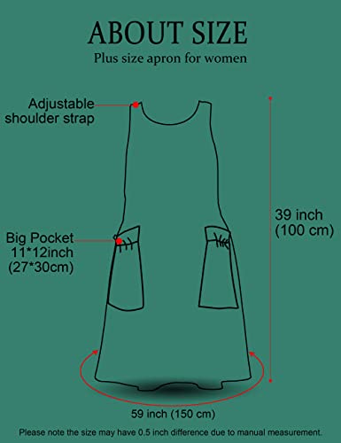 Plus Size Kitchen Apron with Pockets - Cotton Linen Cooking Baking Bib