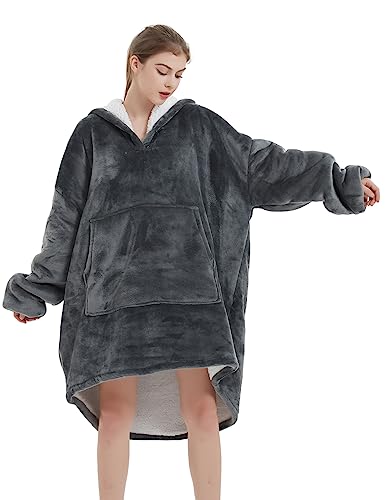 NAFLEAP Adult Grey Blanket Hoodie Wearable Blanket for Women