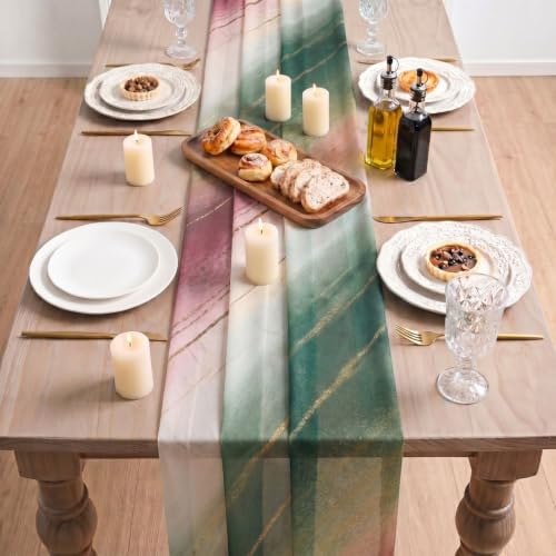 Artoid Mode 28x120 Inch Boho Green Stripes Christmas Table Runner – 10ft