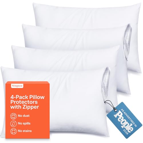 Niagara Sleep Solution Ultra Soft Pillow Protectors with Zipper, Standard, Set of 4