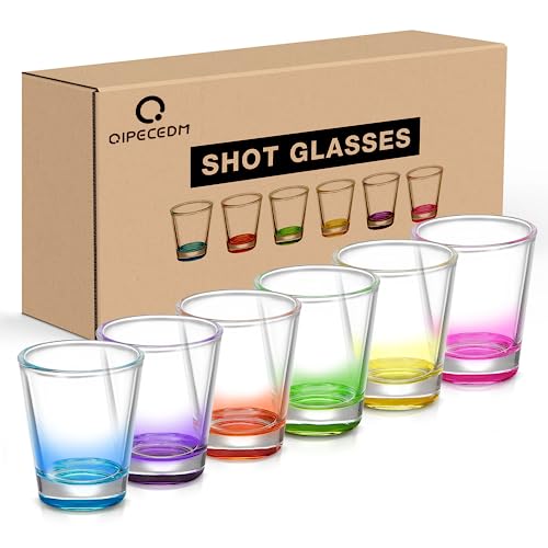 Qipecedm 6 Pack Colorful Heavy Base Shot Glasses Set 1.6 oz for Whiskey, Tequila, Vodka