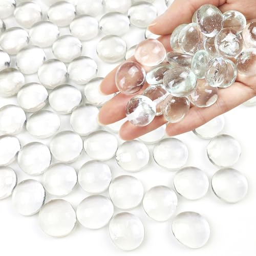 Clear Glass Pebbles for Vase Filler - 1 lb Flat Glass Marbles, 100 Pcs