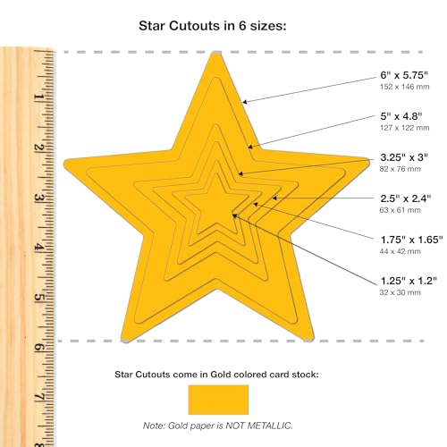 Gold Star Cutouts for Bulletin Boards, 240-Piece Set in 6 Sizes