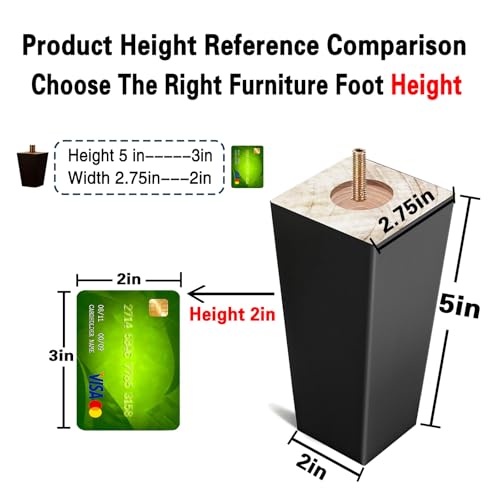 5-Inch Square Wood Furniture Legs - Heavy Duty Replacement for Sofa & Bed