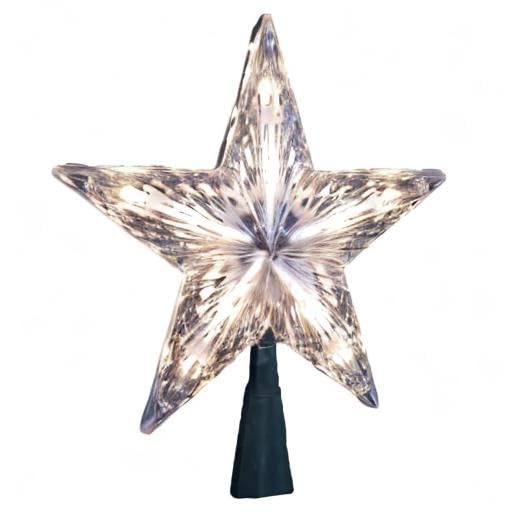 10-Light Clear Star Christmas Tree Topper - 7-Inch Pre-Lit Treetop